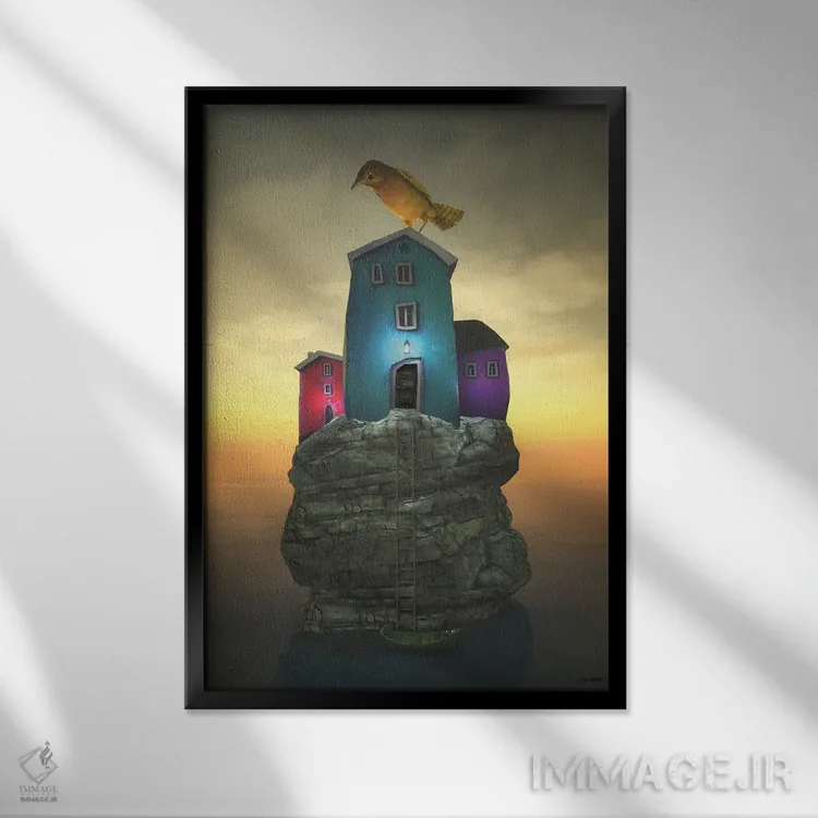 تابلو دکوراتیو خانه پرنده اثر سینتیا دکر - نمای قابدار مشکی