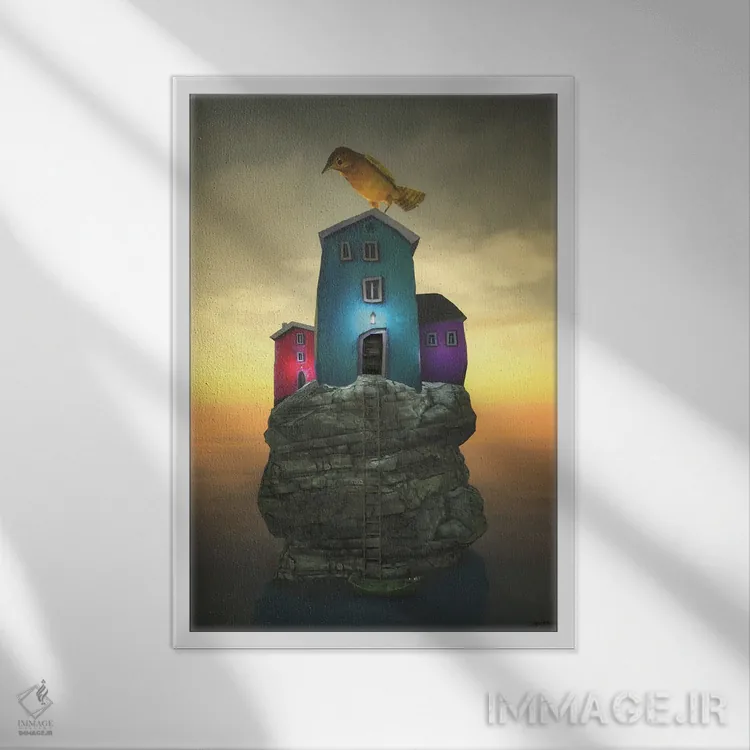 تابلو دکوراتیو خانه پرنده اثر سینتیا دکر - نمای قابدار سفید