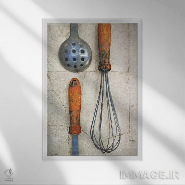 تابلو دکوراتیو آشپزی ۲ اثر سینتیا دکر - نمای قابدار سفید