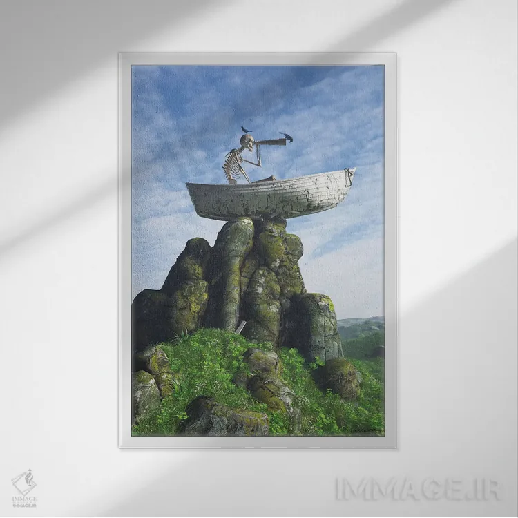 تابلو دکوراتیو گیرافتاده اثر سینتیا دکر - نمای قابدار سفید