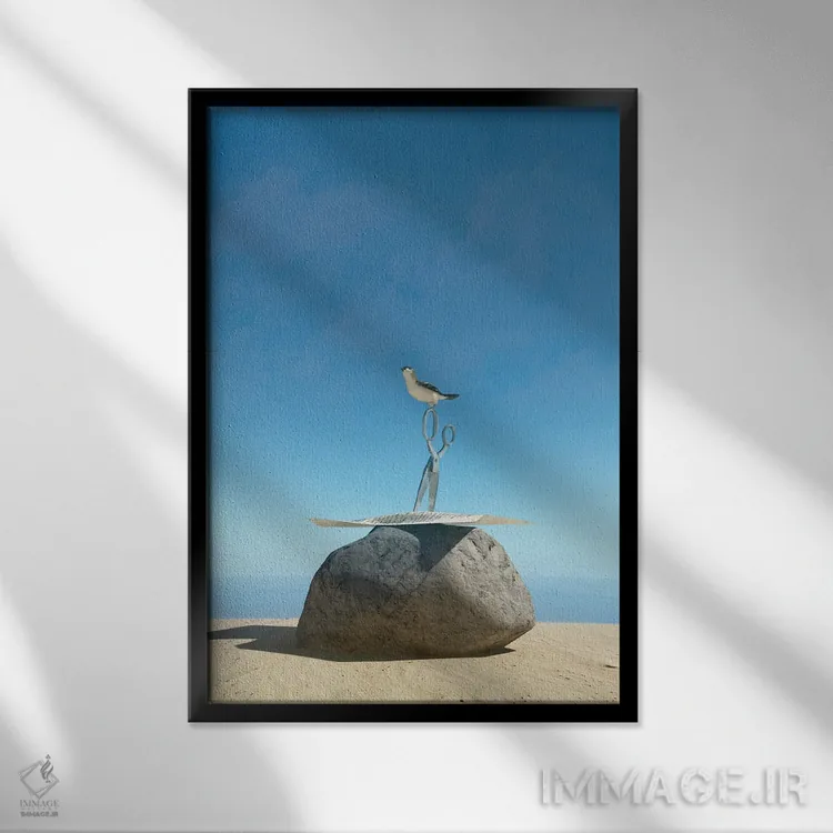 تابلو دکوراتیو سنگ کاغذ قیچی اثر سینتیا دکر - نمای قابدار مشکی