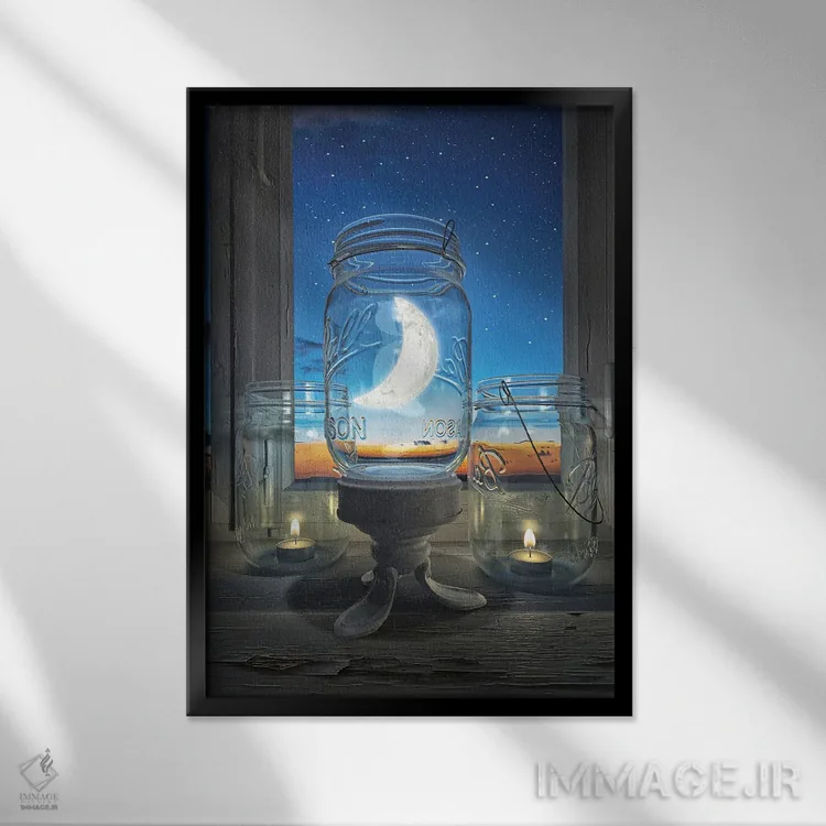 تابلو دکوراتیو به ماه فکر کن اثر سینتیا دکر - نمای قابدار مشکی