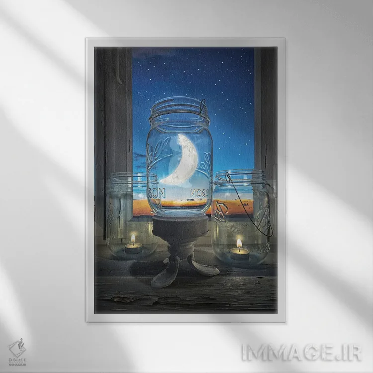 تابلو دکوراتیو به ماه فکر کن اثر سینتیا دکر - نمای قابدار سفید