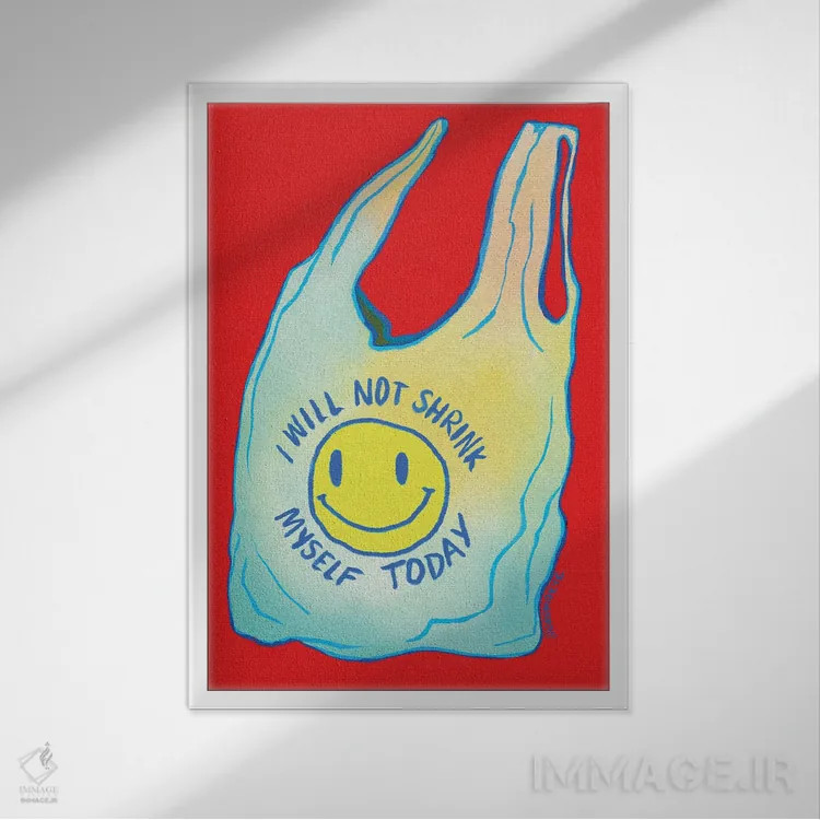 تابلو دکوراتیو من یک کیسه پلاستیکی هستم اثر کروموآی - نمای قابدار سفید