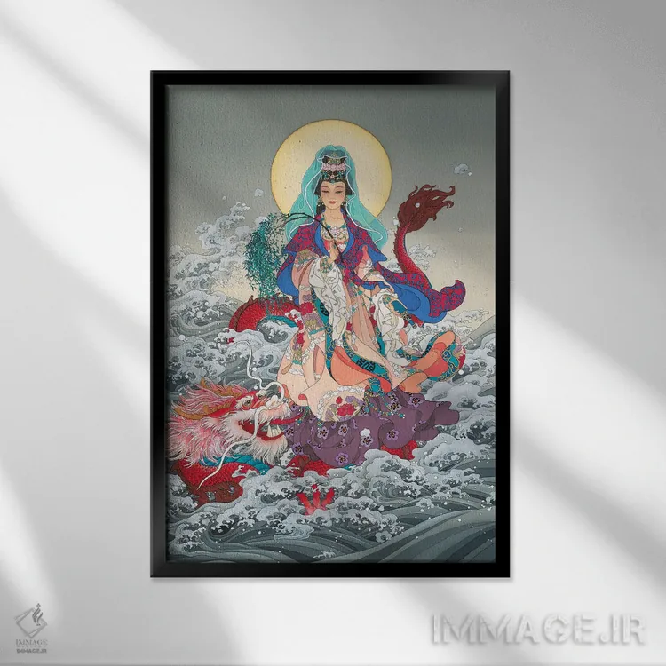 تابلو دکوراتیو کوان یین اثر کارولین آر یانگ - نمای قابدار مشکی