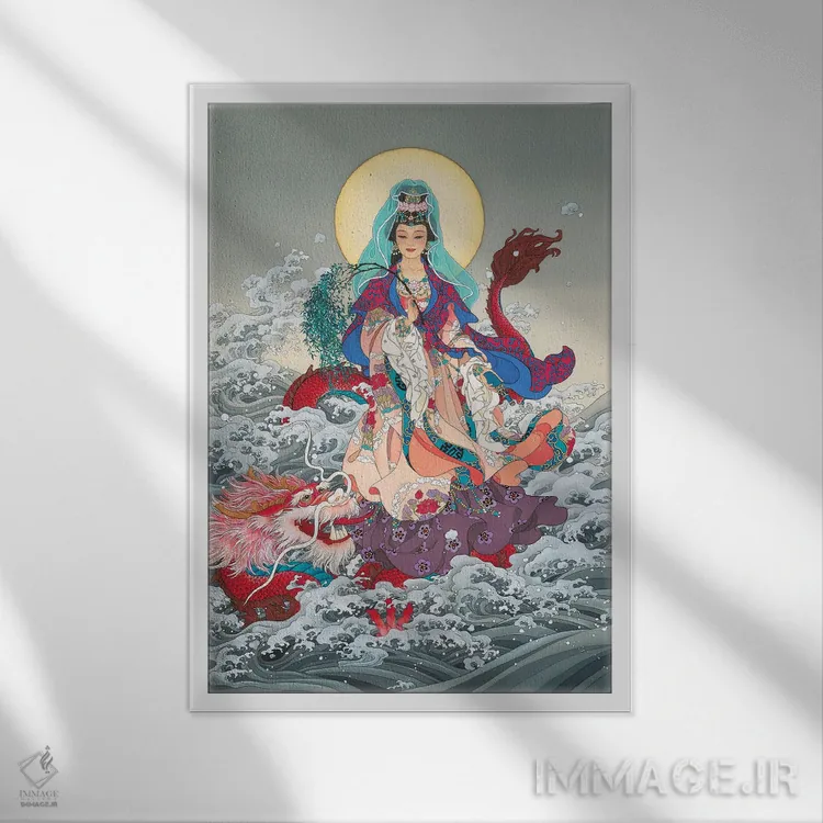 تابلو دکوراتیو کوان یین اثر کارولین آر یانگ - نمای قابدار سفید