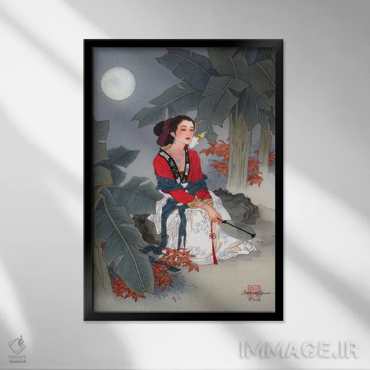 تابلو دکوراتیو و طوطی آواز خواند اثر کارولین آر یانگ - نمای قابدار مشکی