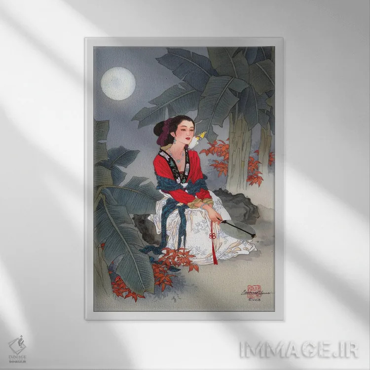 تابلو دکوراتیو و طوطی آواز خواند اثر کارولین آر یانگ - نمای قابدار سفید