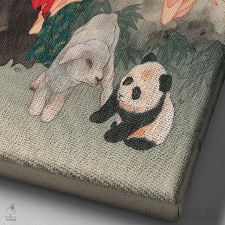 تابلو دکوراتیو پاندایان ولونگ اثر کارولین آر یانگ - نمای نزدیک بافت بوم