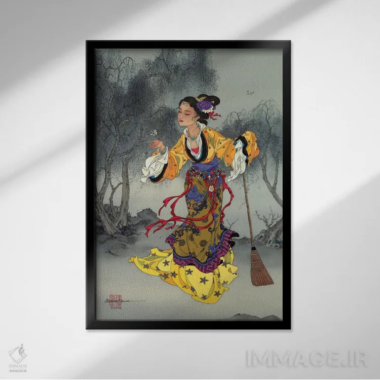 تابلو دکوراتیو پروانه سفید اثر کارولین آر یانگ - نمای قابدار مشکی