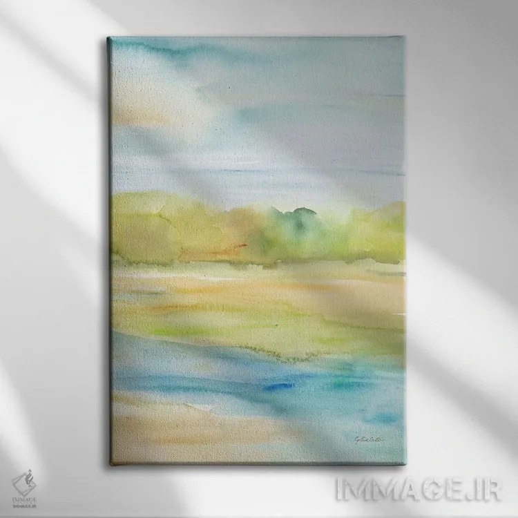 تابلو انتزاعی منظره آبرنگی II اثر سینتیا کولتر - نمای روبهرو روی دیوار