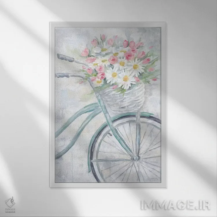 تابلو مدرن دوچرخه با سبد گل اثر سینتیا کولتر - نمای قابدار سفید