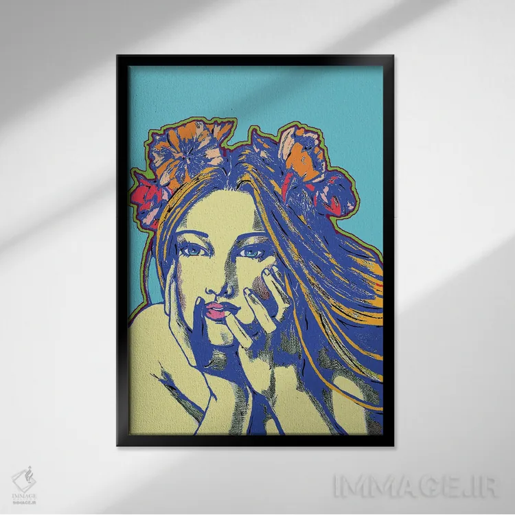 تابلو دکوراتیو آبی لو بل اثر کوری پلاملی - نمای قابدار مشکی