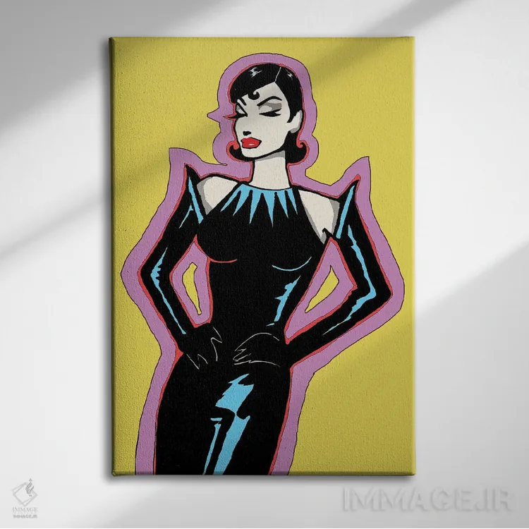 تابلو دکوراتیو زن شیک زرد اثر کوری پلاملی - نمای روبهرو روی دیوار