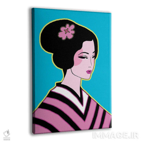 تابلو دکوراتیو کیمونوی راه راه صورتی اثر کوری پلاملی - نمای پرسپکتیو محصول