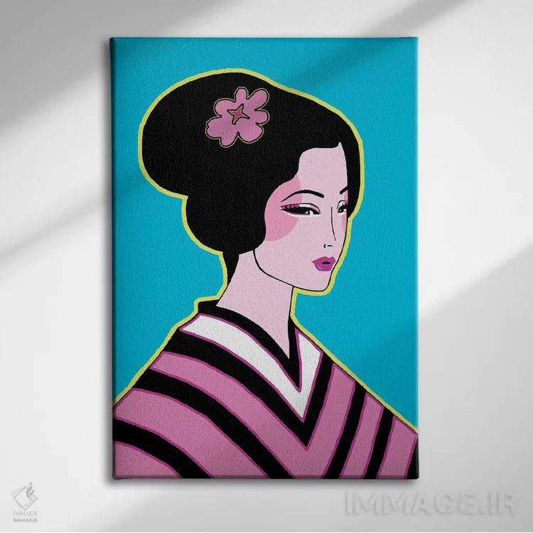 تابلو دکوراتیو کیمونوی راه راه صورتی اثر کوری پلاملی - نمای روبهرو روی دیوار