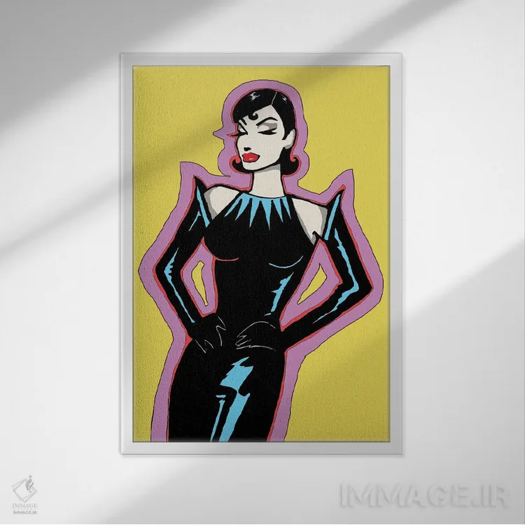 تابلو دکوراتیو زن شیک زرد اثر کوری پلاملی - نمای قابدار سفید