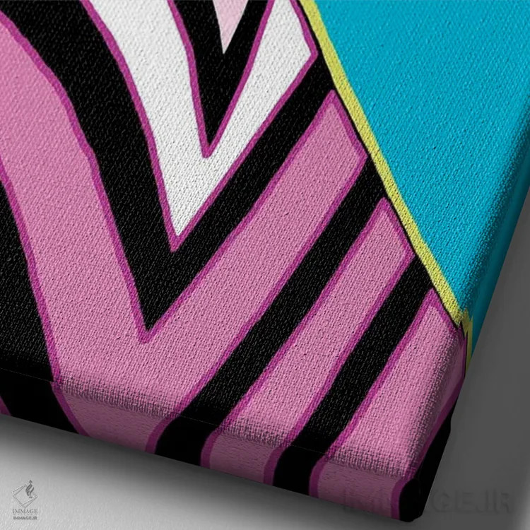 تابلو دکوراتیو کیمونوی راه راه صورتی اثر کوری پلاملی - نمای نزدیک بافت بوم