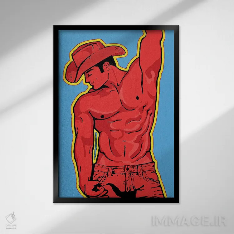 تابلو دکوراتیو کابوی قرمز اثر کوری پلاملی - نمای قابدار مشکی