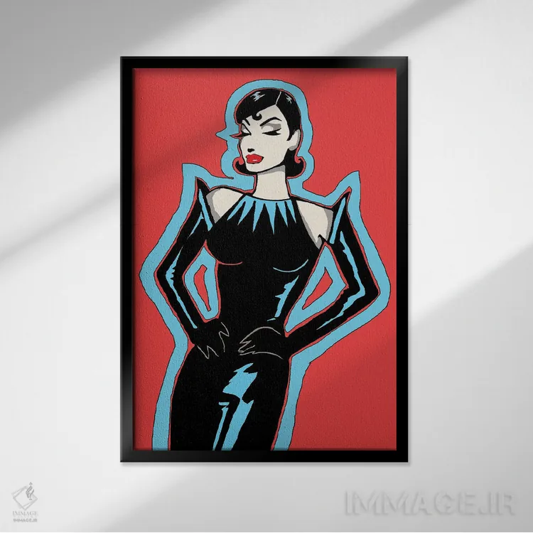 تابلو دکوراتیو زن شیک قرمز اثر کوری پلاملی - نمای قابدار مشکی