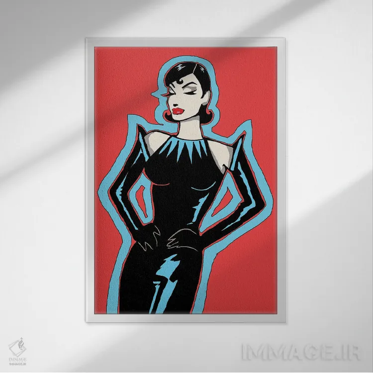 تابلو دکوراتیو زن شیک قرمز اثر کوری پلاملی - نمای قابدار سفید