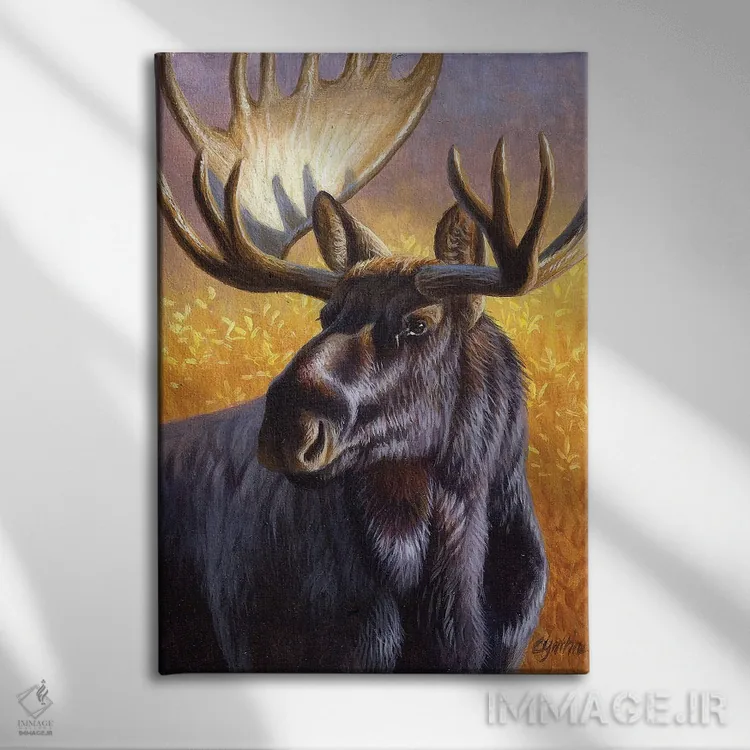 تابلو دکوراتیو پرتره گوزن شمالی اثر سنتی فیشر - نمای روبهرو روی دیوار