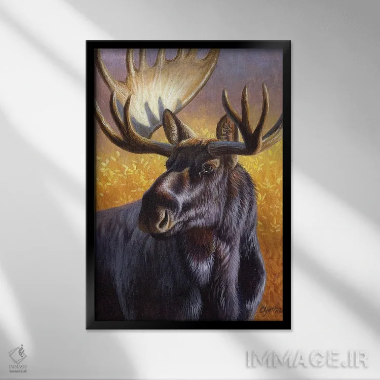 تابلو دکوراتیو پرتره گوزن شمالی اثر سنتی فیشر - نمای قابدار مشکی
