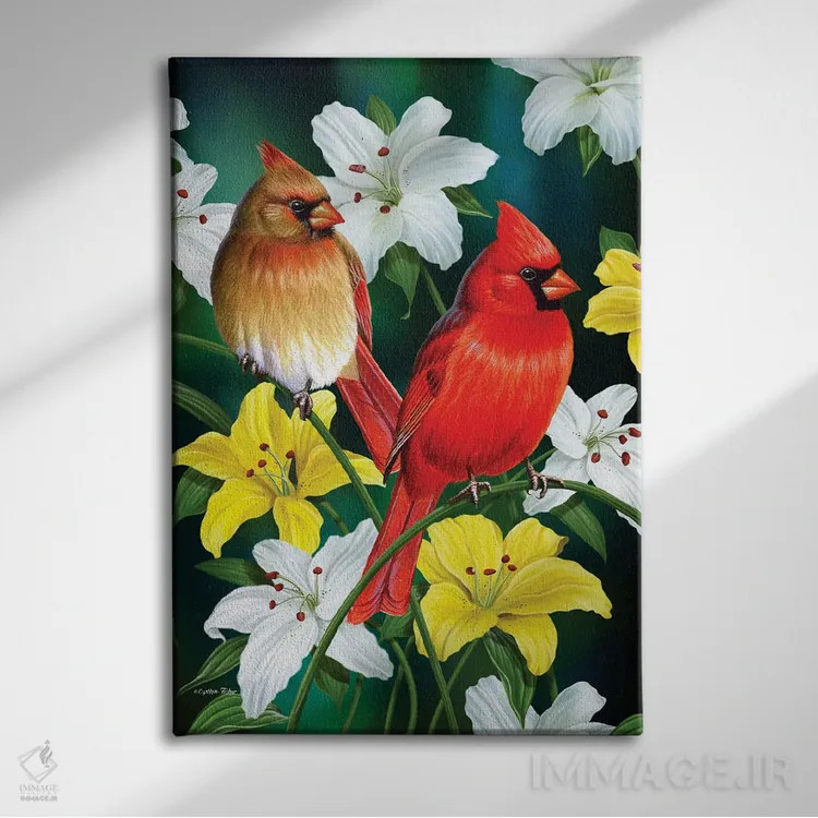 تابلو دکوراتیو کارباورال های بهاری و سوسن اثر سنتی فیشر - نمای روبهرو روی دیوار