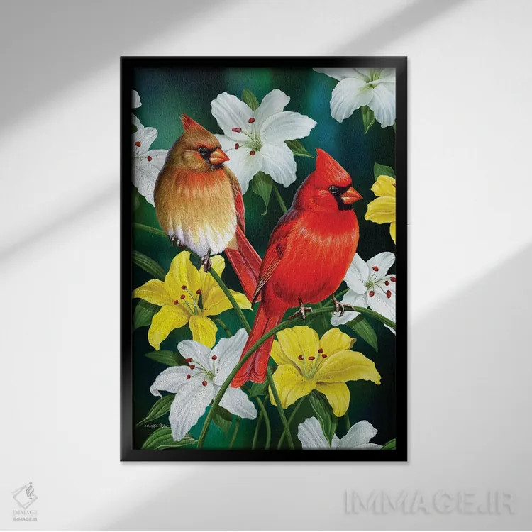 تابلو دکوراتیو کارباورال های بهاری و سوسن اثر سنتی فیشر - نمای قابدار مشکی