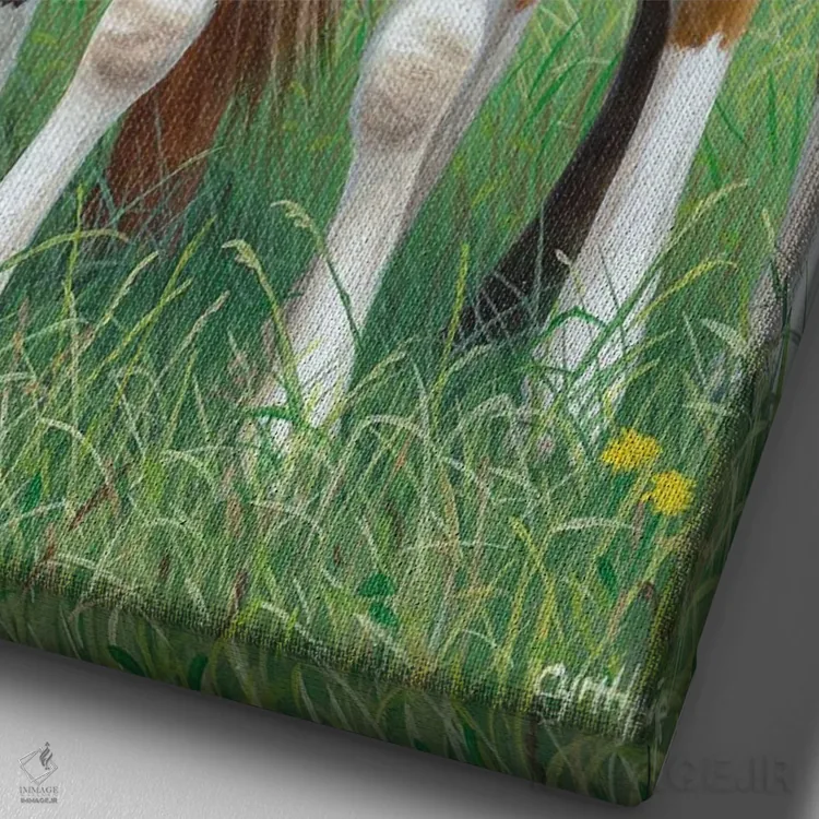 تابلو دکوراتیو دو کره اسب اثر سنتی فیشر - نمای نزدیک بافت بوم