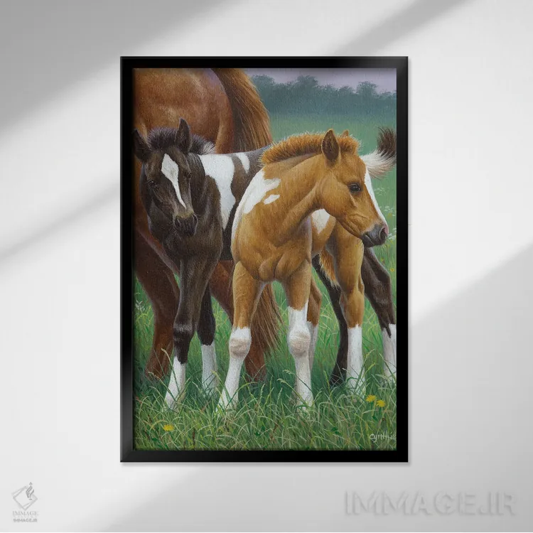 تابلو دکوراتیو دو کره اسب اثر سنتی فیشر - نمای قابدار مشکی