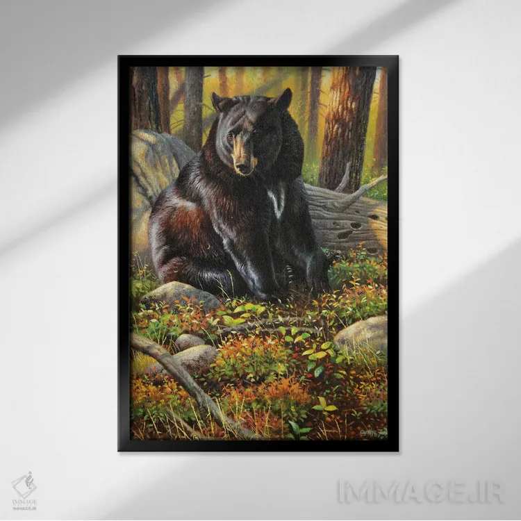تابلو دکوراتیو خرس سیاه اثر سنتی فیشر - نمای قابدار مشکی