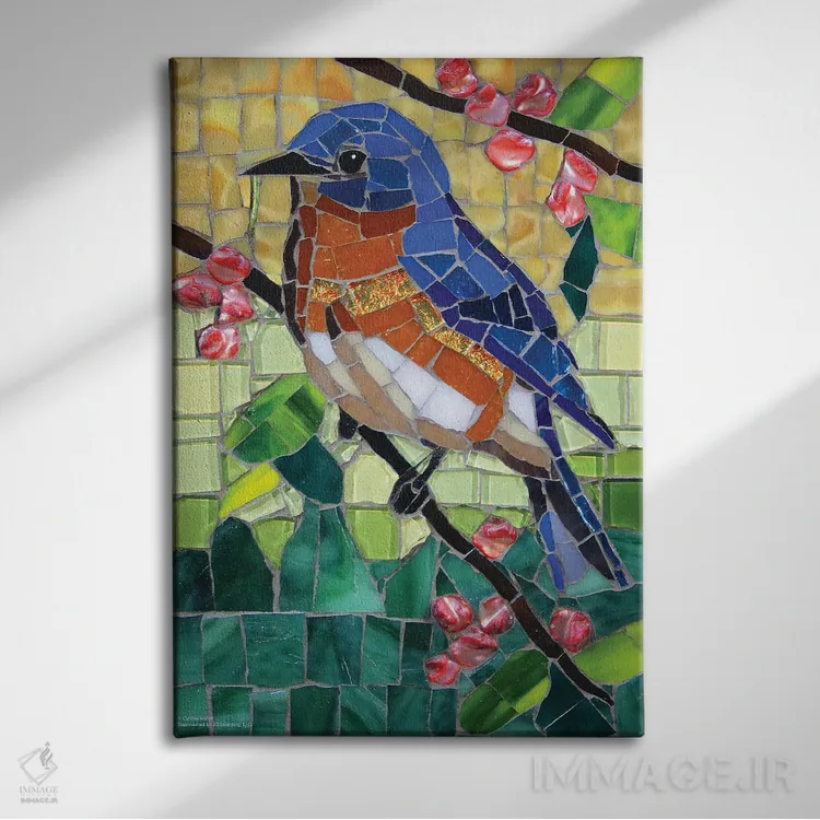 تابلو دکوراتیو موزاییک شیشه ای بلوبرد اثر سنتی فیشر - نمای روبهرو روی دیوار