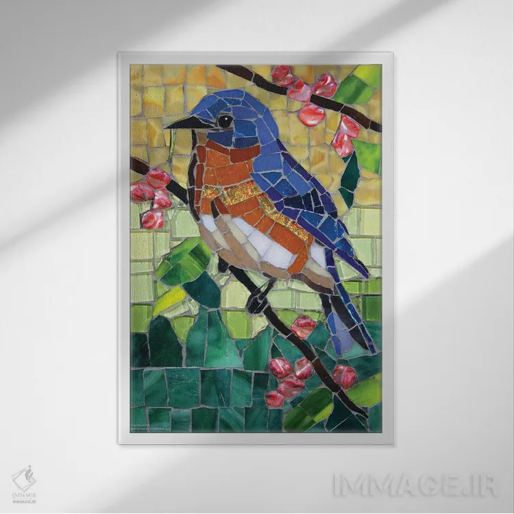 تابلو دکوراتیو موزاییک شیشه ای بلوبرد اثر سنتی فیشر - نمای قابدار سفید