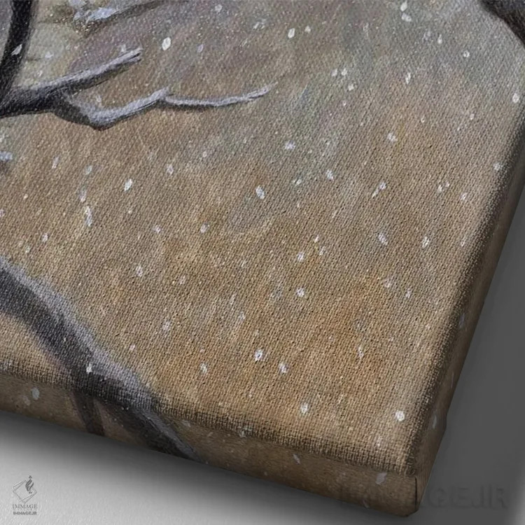 تابلو دکوراتیو جغد خاکستری بزرگ اثر سنتی فیشر - نمای نزدیک بافت بوم