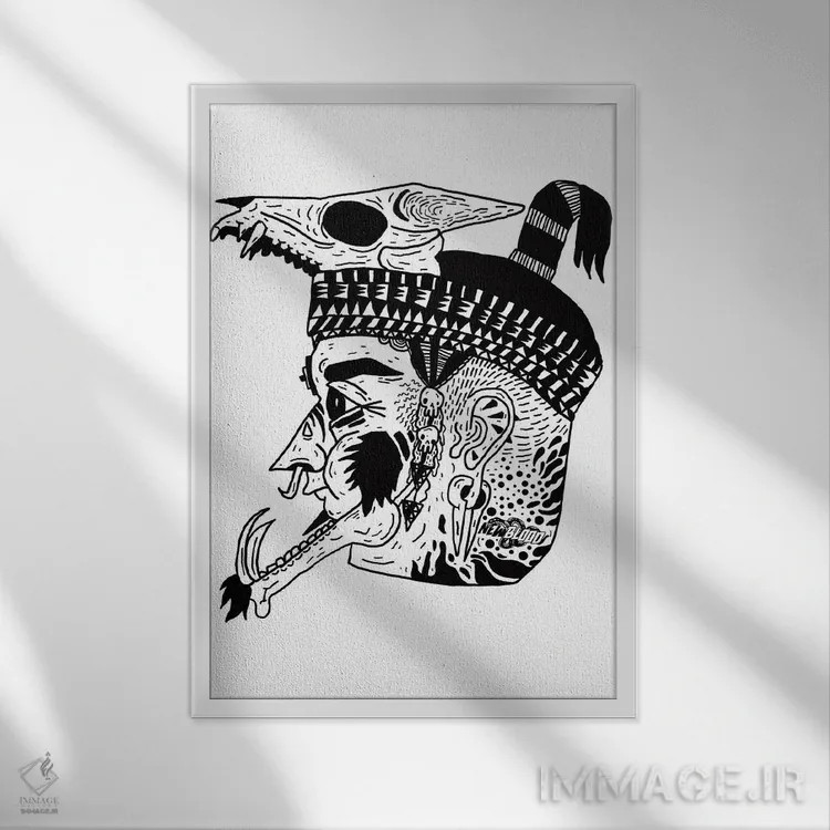 تابلو دکوراتیو آزتک اثر نیک کوکوزا - نمای قابدار سفید