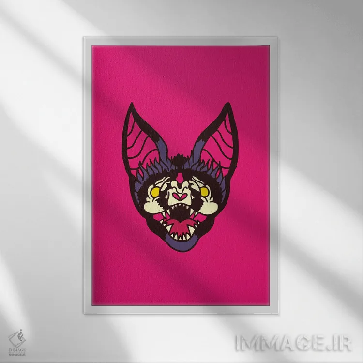 تابلو دکوراتیو خفاش اثر نیک کوکوزا - نمای قابدار سفید