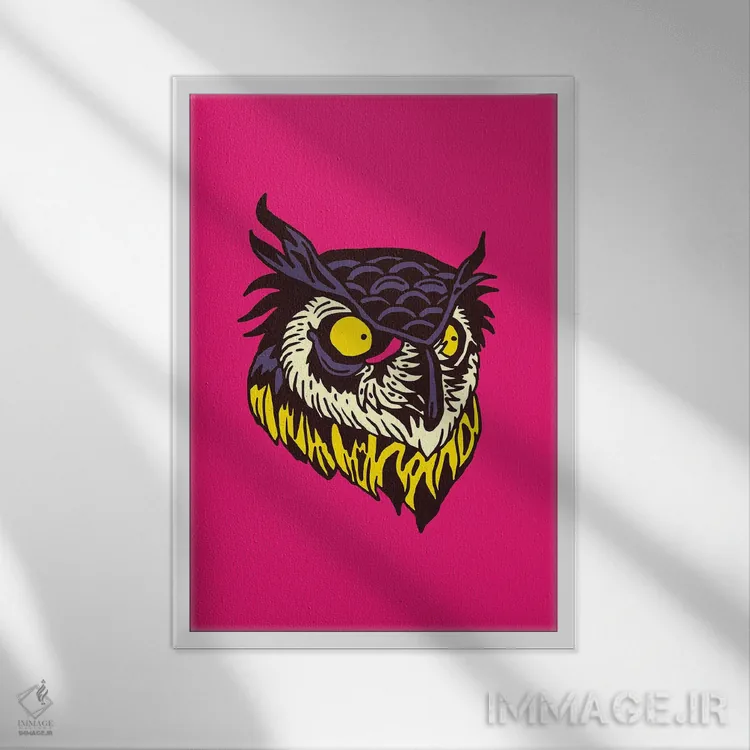 تابلو دکوراتیو جغد اثر نیک کوکوزا - نمای قابدار سفید