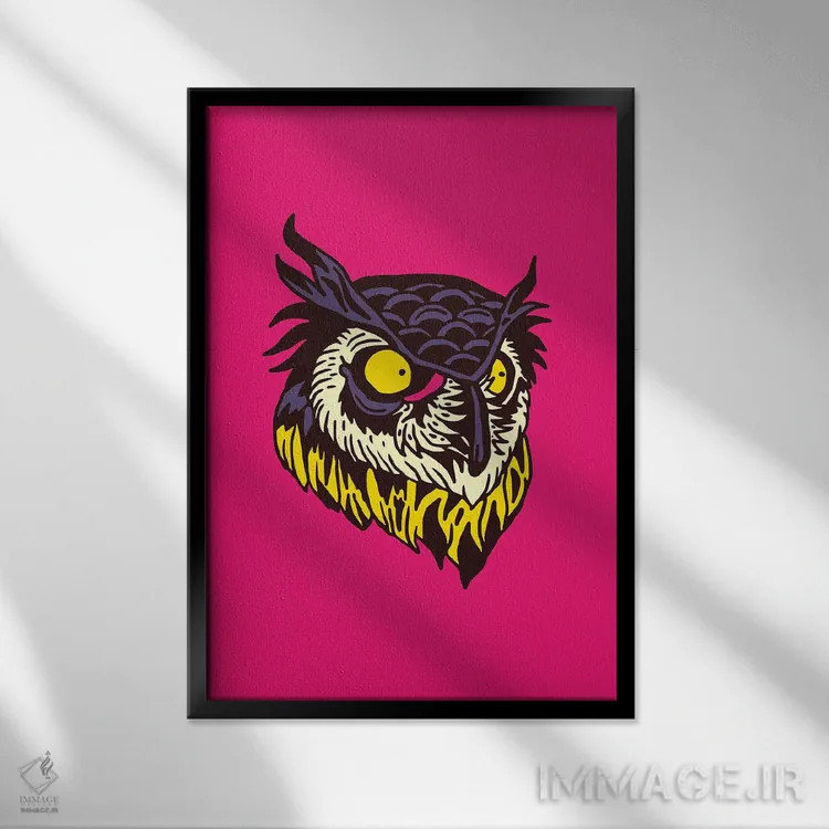 تابلو دکوراتیو جغد اثر نیک کوکوزا - نمای قابدار مشکی