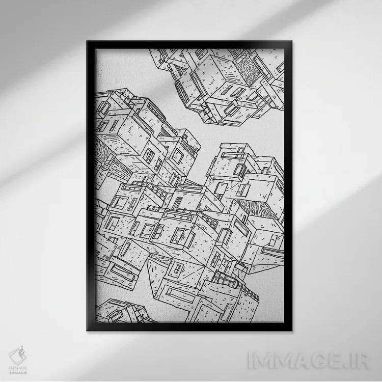 تابلو دکوراتیو مدرن گرا اثر نیک کوکوزا - نمای قابدار مشکی