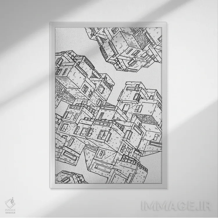 تابلو دکوراتیو مدرن گرا اثر نیک کوکوزا - نمای قابدار سفید