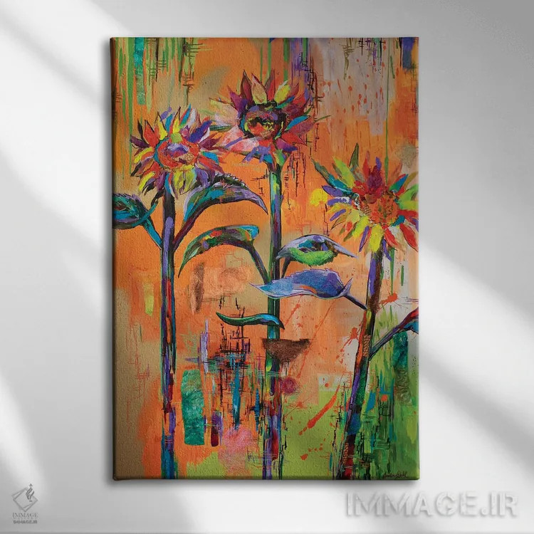 تابلو دکوراتیو چهل تکه آفتابگردان اثر لیندزی دال - نمای روبهرو روی دیوار