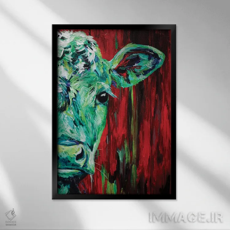 تابلو دکوراتیو گاو II اثر لیندزی دال - نمای قابدار مشکی