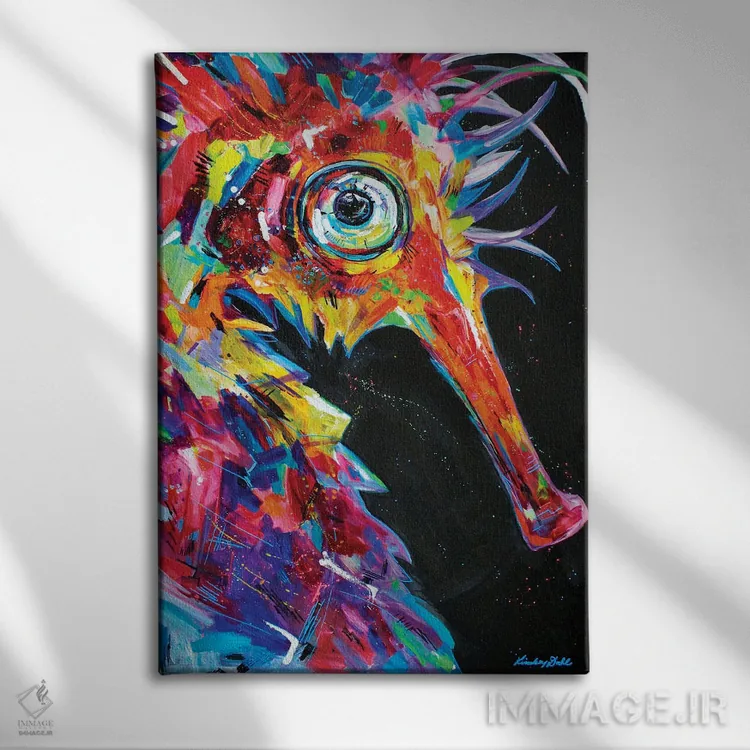 تابلو دکوراتیو پرتره اسب دریایی اثر لیندزی دال - نمای روبهرو روی دیوار