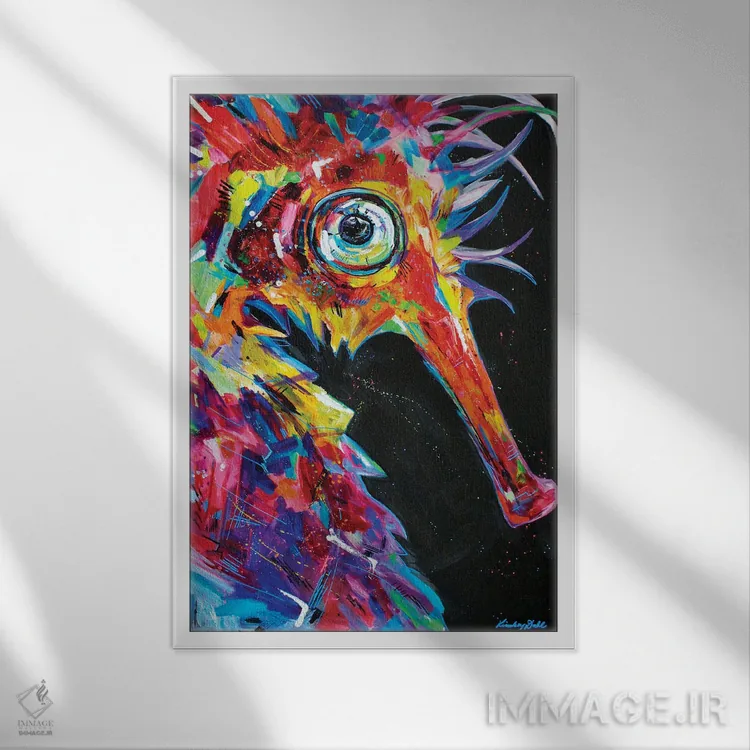 تابلو دکوراتیو پرتره اسب دریایی اثر لیندزی دال - نمای قابدار سفید