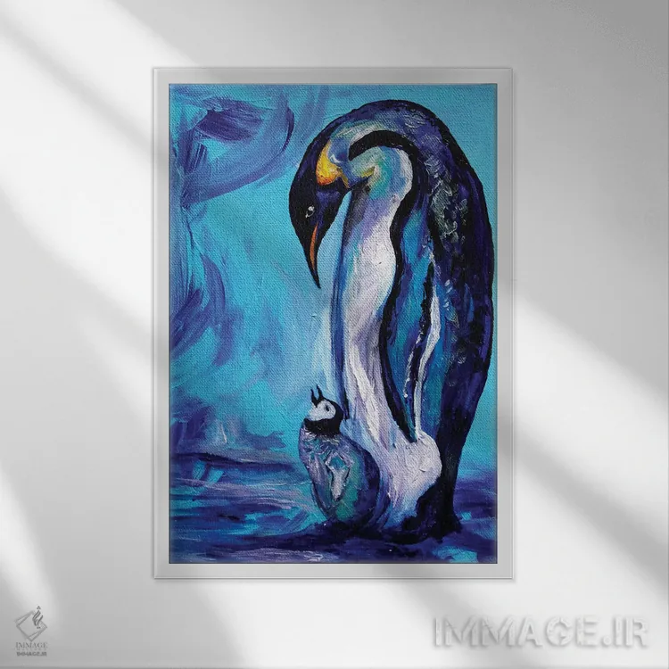 تابلو دکوراتیو پنگوئن ها اثر لیندزی دال - نمای قابدار سفید