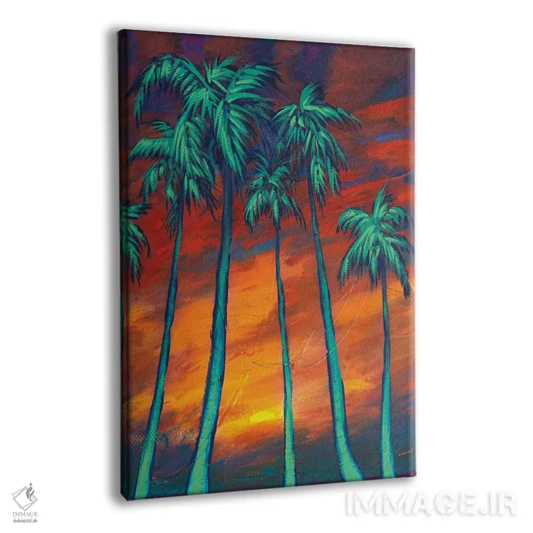 تابلو دکوراتیو نخل ها در غروب اثر دن منیلی - نمای پرسپکتیو محصول