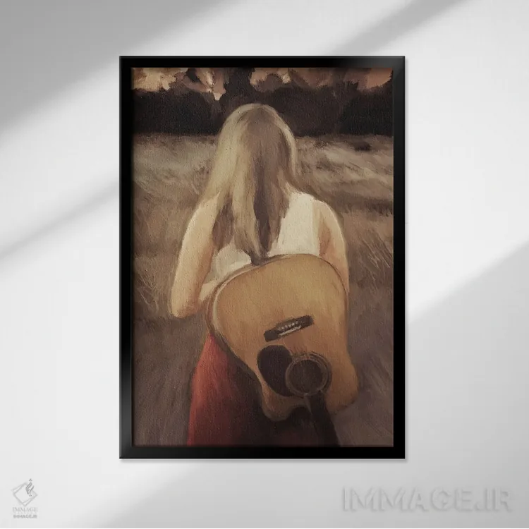 تابلو دکوراتیو سفر با گیتارم اثر دن منیلی - نمای قابدار مشکی