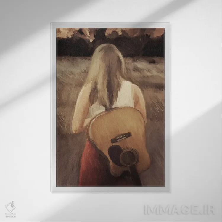 تابلو دکوراتیو سفر با گیتارم اثر دن منیلی - نمای قابدار سفید