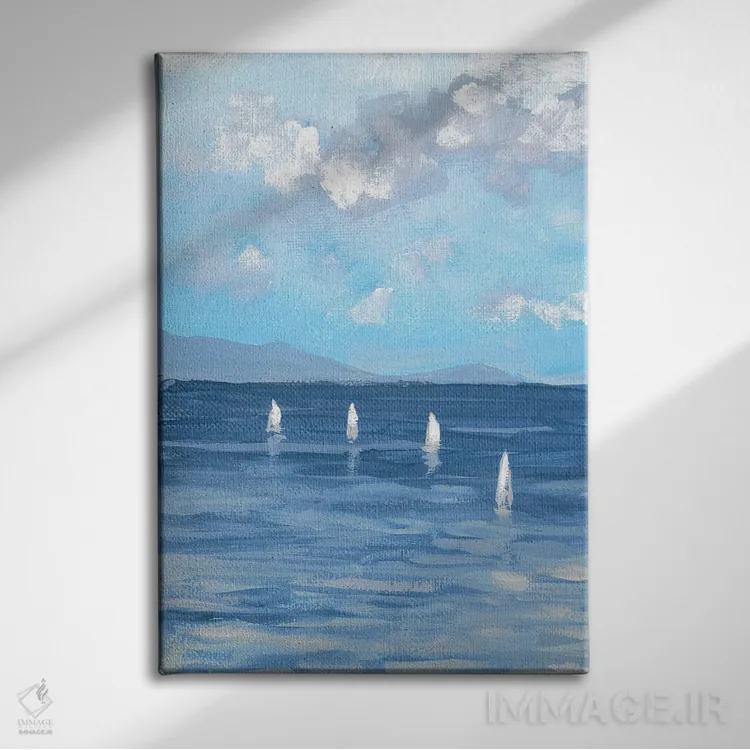 تابلو انتزاعی قایق ها و امواج I اثر دن منیلی - نمای روبهرو روی دیوار